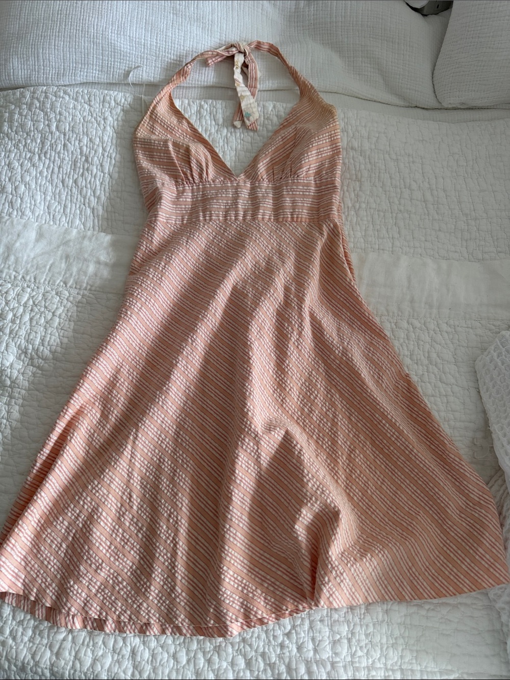 Necessary Objects Peach Striped Halter Dress